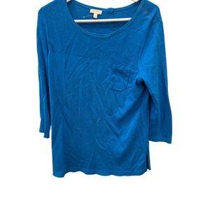Talbots Womens Blue 3/4 Sleeve Knit Sweater Top with Pocket Small